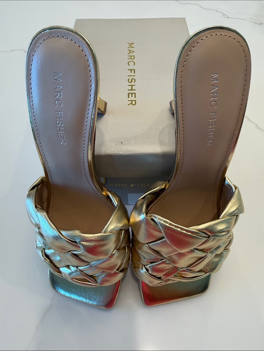 Marc Fisher Gold Braided Slide Mules